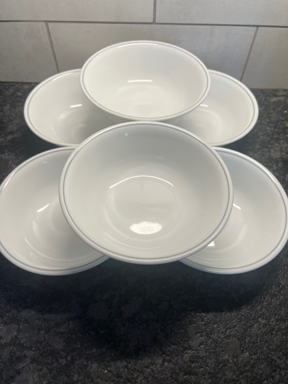 Corelle Vintage White Cereal Bowls with gray stripe – Set of 6